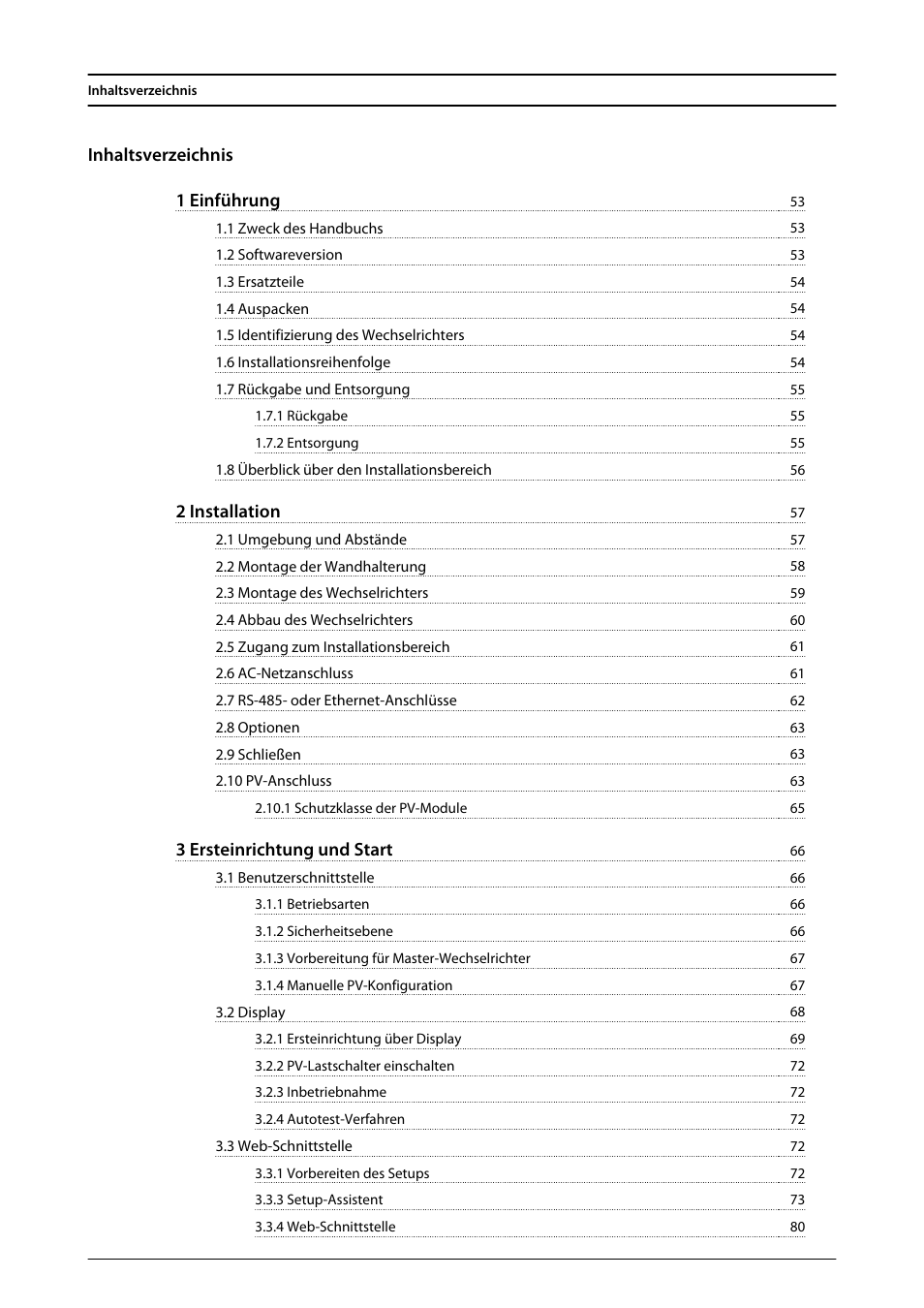 Seite, Deutsch, Inhaltsverzeichnis 1 einführung | 2 installation, 3 ersteinrichtung und start | SMA FLX Series User Manual | Page 52 / 248