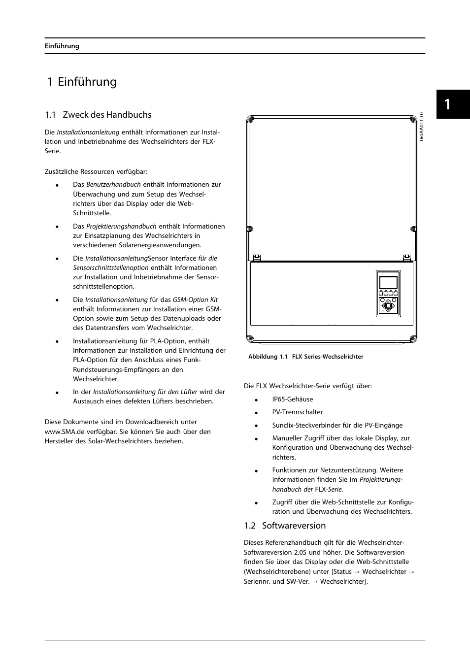 1 einführung, 1 zweck des handbuchs, 2 softwareversion | SMA FLX Series User Manual | Page 54 / 248