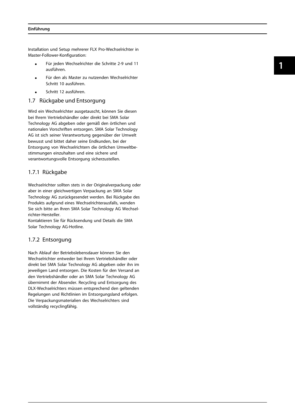 7 rückgabe und entsorgung, 1 rückgabe, 2 entsorgung | SMA FLX Series User Manual | Page 56 / 248