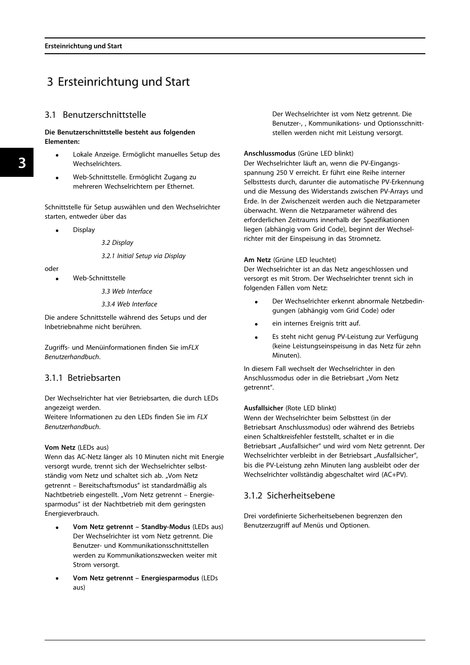 3 ersteinrichtung und start, 1 benutzerschnittstelle, 1 betriebsarten | 2 sicherheitsebene | SMA FLX Series User Manual | Page 67 / 248