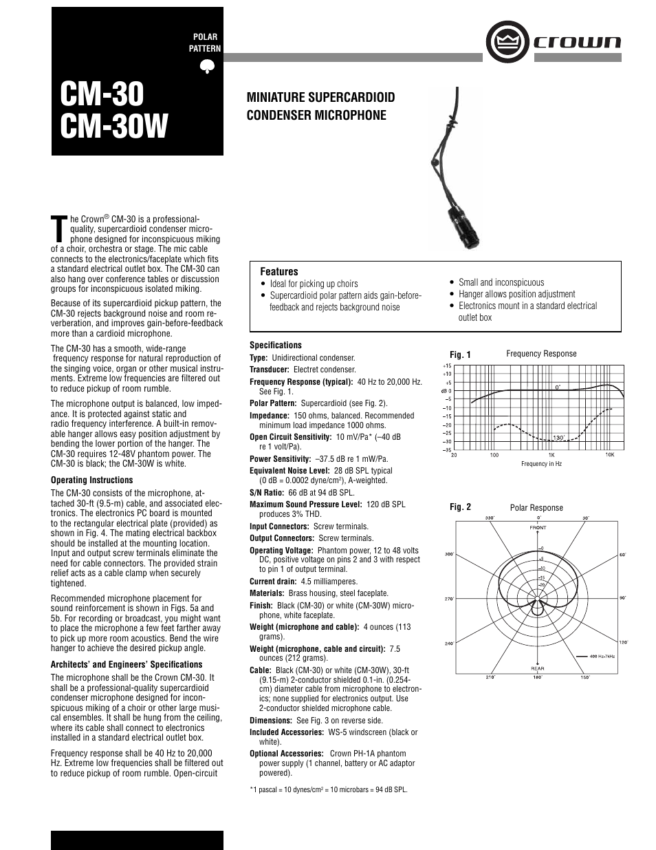 Crown Audio CM-30 User Manual | 2 pages