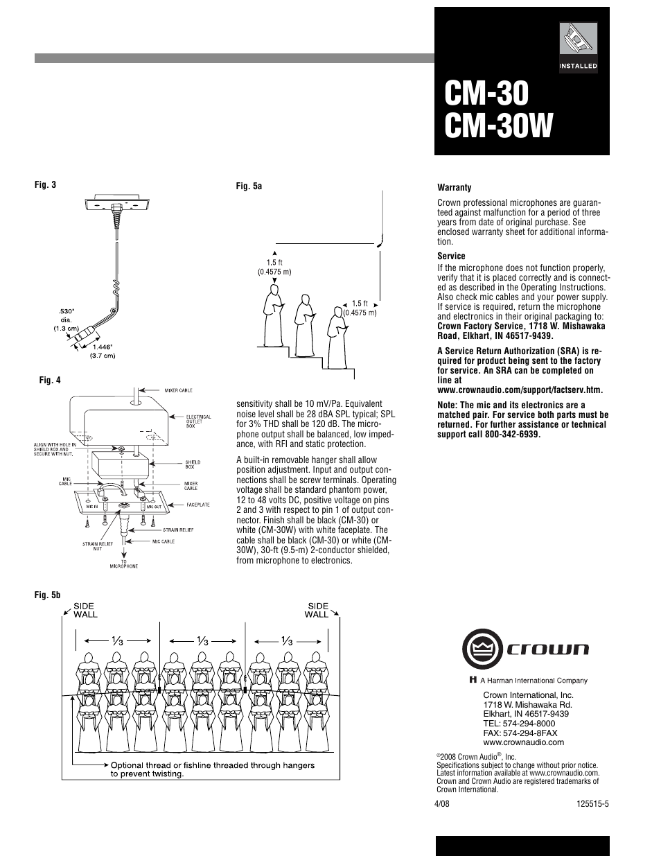 Cm-30 cm-30w | Crown Audio CM-30 User Manual | Page 2 / 2