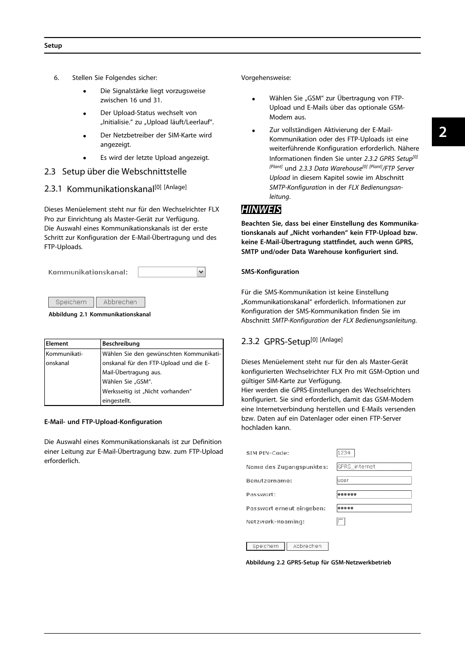 Hinweis, 2 gprs-setup | SMA FLX Series GSM Option Kit User Manual | Page 18 / 48