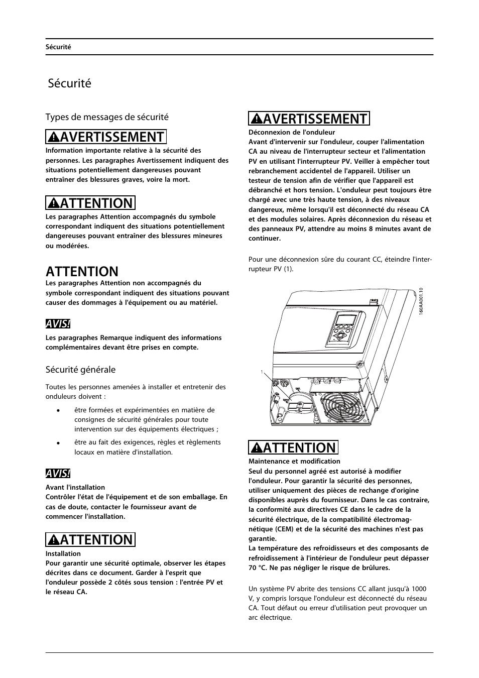 Avertissement, Attention, Sécurité | SMA FLX Series GSM Option Kit User Manual | Page 21 / 48