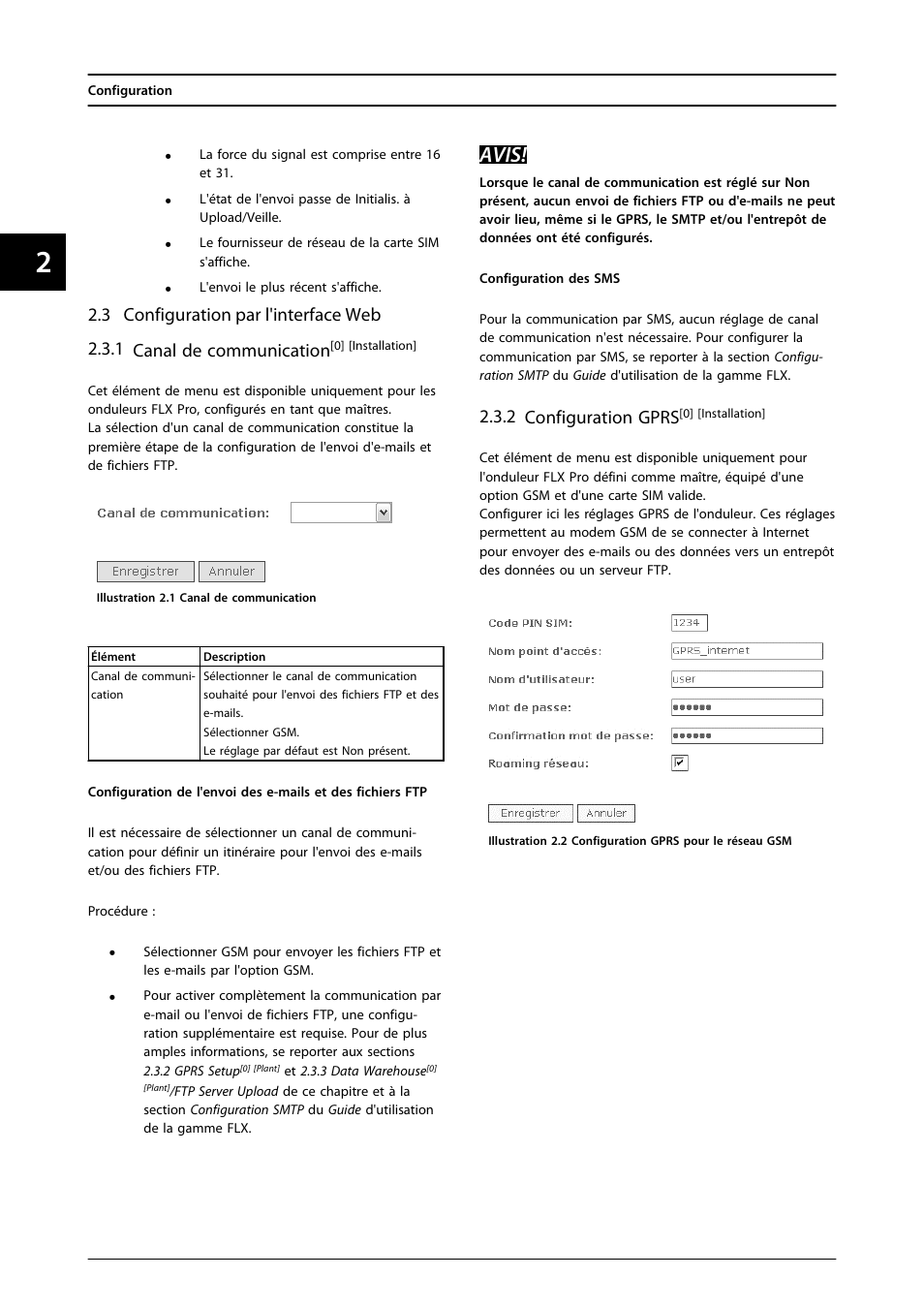 Avis, 2 configuration gprs | SMA FLX Series GSM Option Kit User Manual | Page 27 / 48