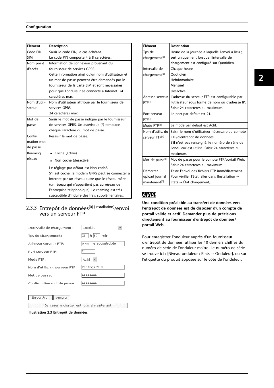 Avis, 3 entrepôt de données, Envoi vers un serveur ftp | SMA FLX Series GSM Option Kit User Manual | Page 28 / 48
