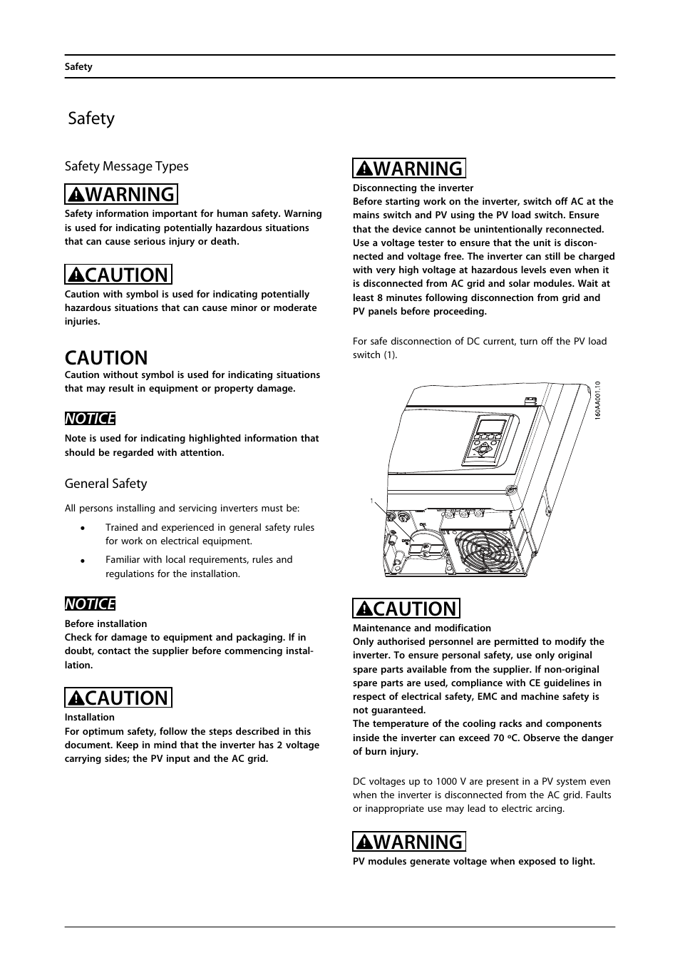 Warning, Caution, Safety | SMA FLX Series GSM Option Kit User Manual | Page 3 / 48