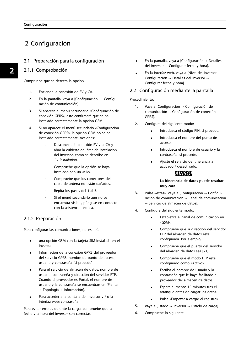 2 configuración, Aviso | SMA FLX Series GSM Option Kit User Manual | Page 35 / 48