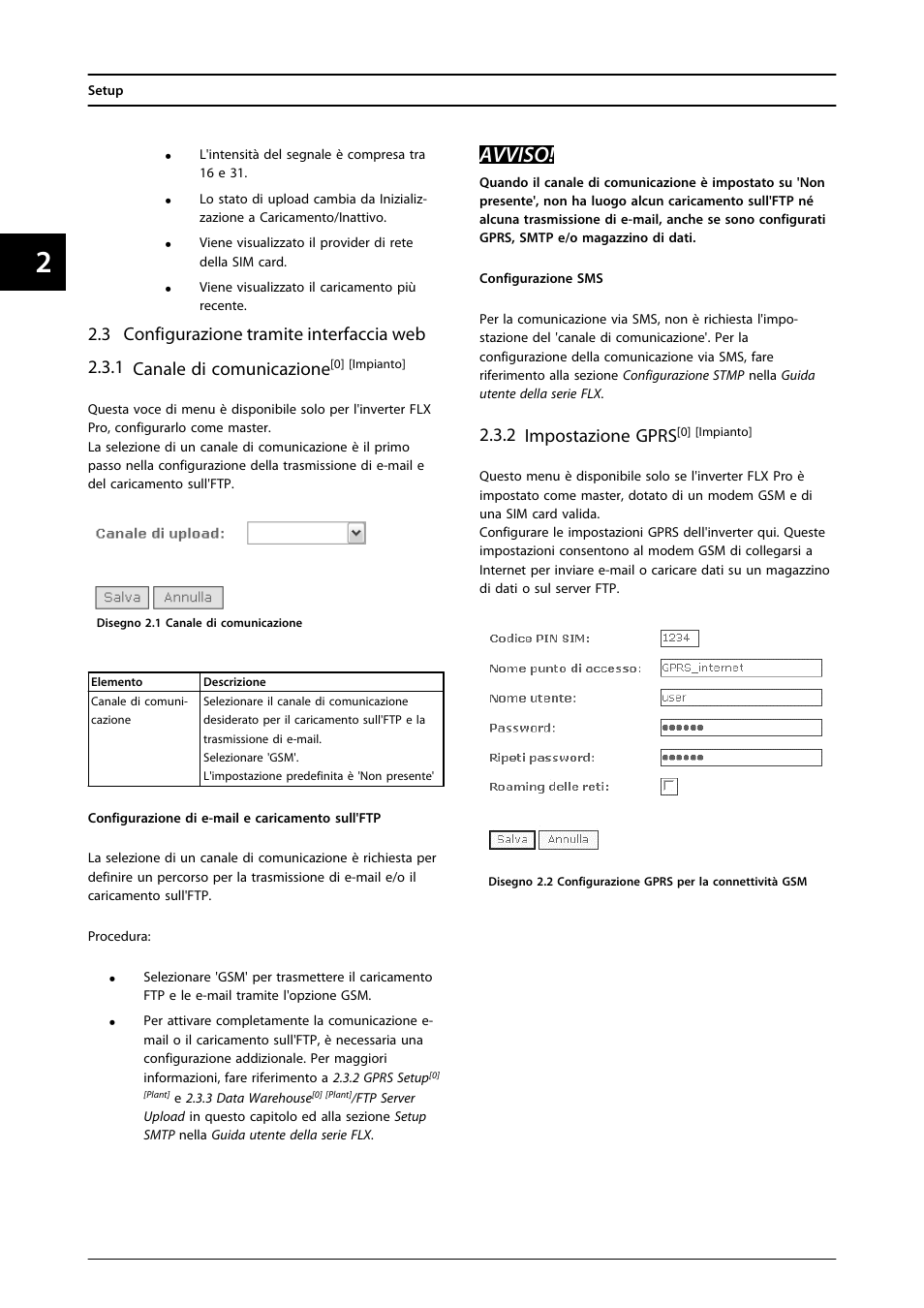 Avviso, 2 impostazione gprs | SMA FLX Series GSM Option Kit User Manual | Page 45 / 48