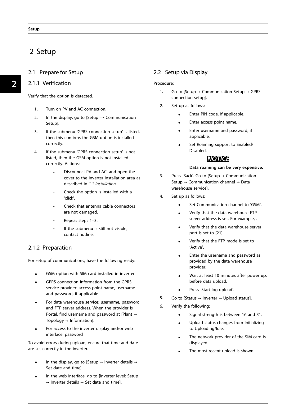 2 setup, Notice | SMA FLX Series GSM Option Kit User Manual | Page 7 / 48