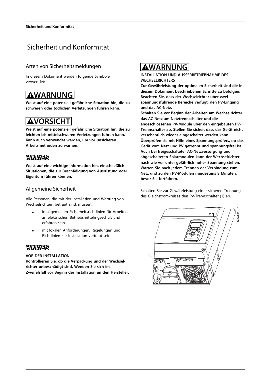 Warnung, Vorsicht, Sicherheit und konformität | Hinweis | SMA FLX Series PLA Option User Manual | Page 14 / 62