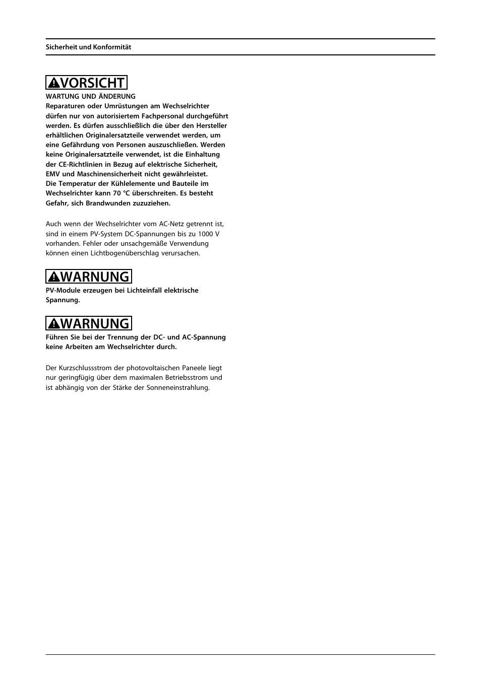 Vorsicht, Warnung | SMA FLX Series PLA Option User Manual | Page 15 / 62