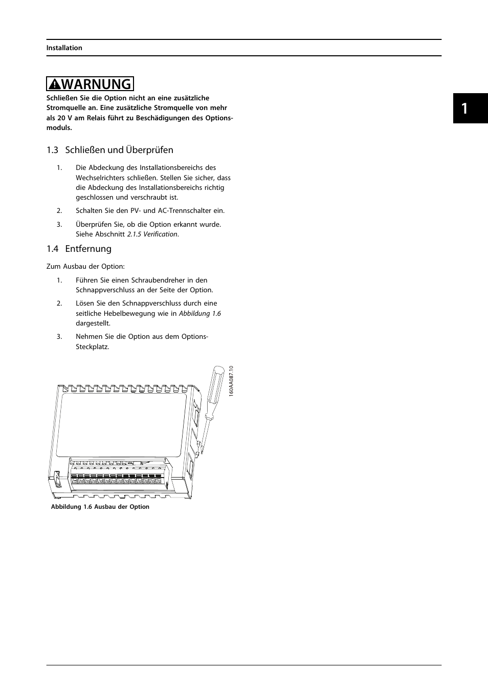 Warnung | SMA FLX Series PLA Option User Manual | Page 20 / 62