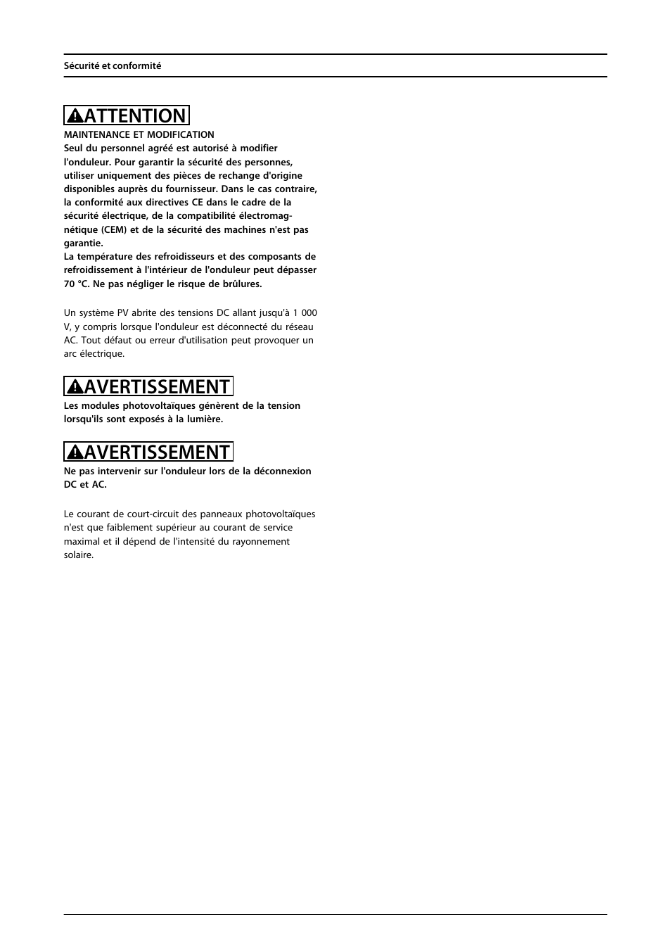 Attention, Avertissement | SMA FLX Series PLA Option User Manual | Page 27 / 62
