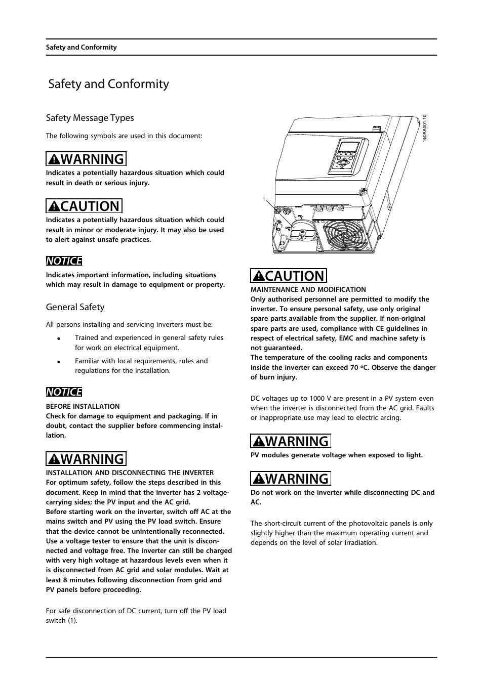 Warning, Caution, Safety and conformity | Notice | SMA FLX Series PLA Option User Manual | Page 3 / 62