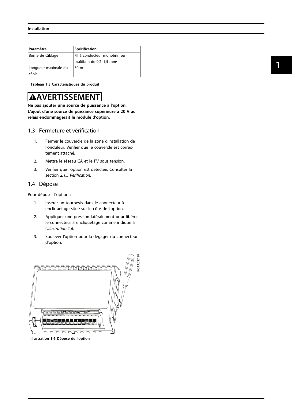 Avertissement, 3 fermeture et vérification, 4 dépose | SMA FLX Series PLA Option User Manual | Page 32 / 62