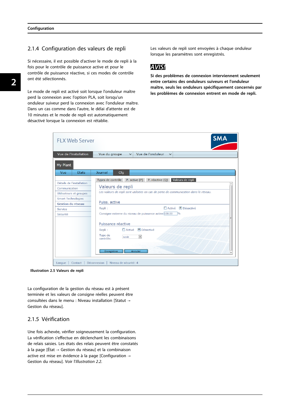 4 configuration des valeurs de repli, 5 vérification, Avis | SMA FLX Series PLA Option User Manual | Page 37 / 62