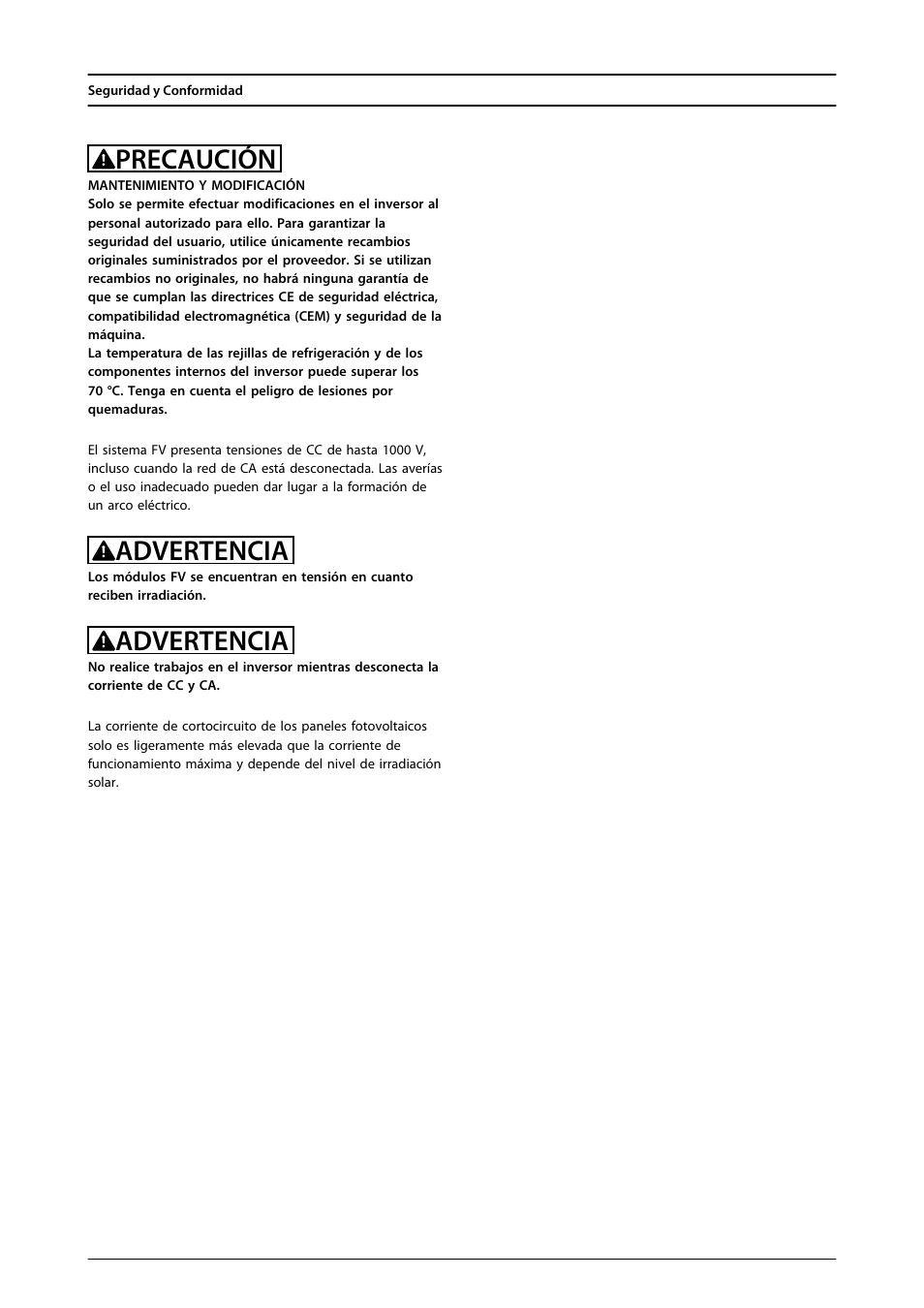 Precaución, Advertencia | SMA FLX Series PLA Option User Manual | Page 39 / 62