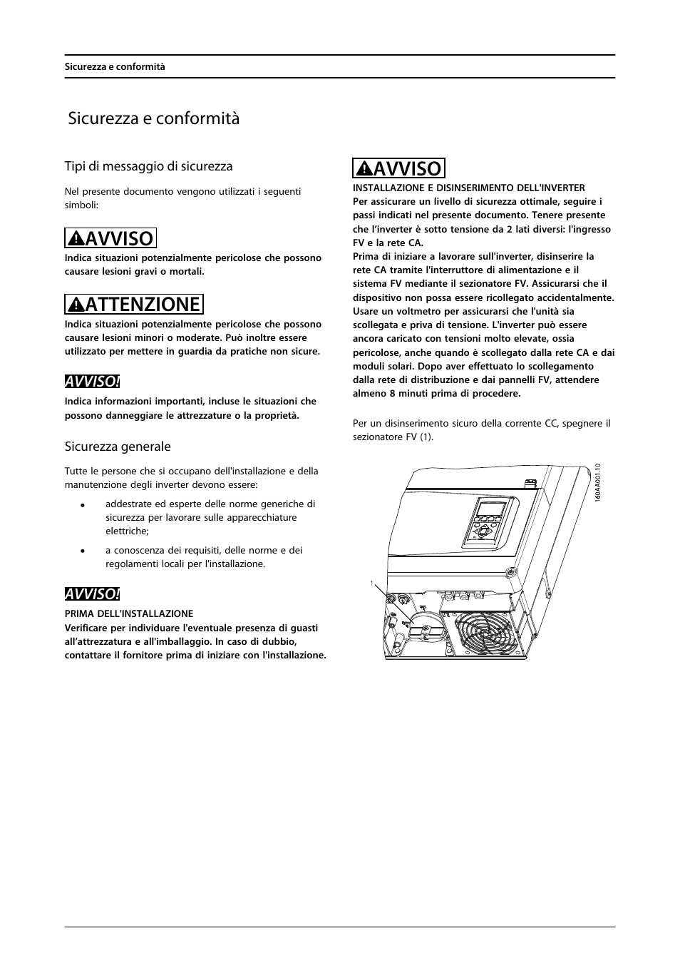 Avviso, Attenzione, Sicurezza e conformità | SMA FLX Series PLA Option User Manual | Page 50 / 62