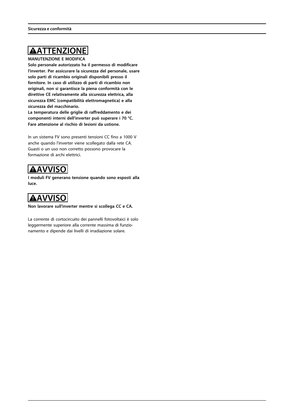 Attenzione, Avviso | SMA FLX Series PLA Option User Manual | Page 51 / 62