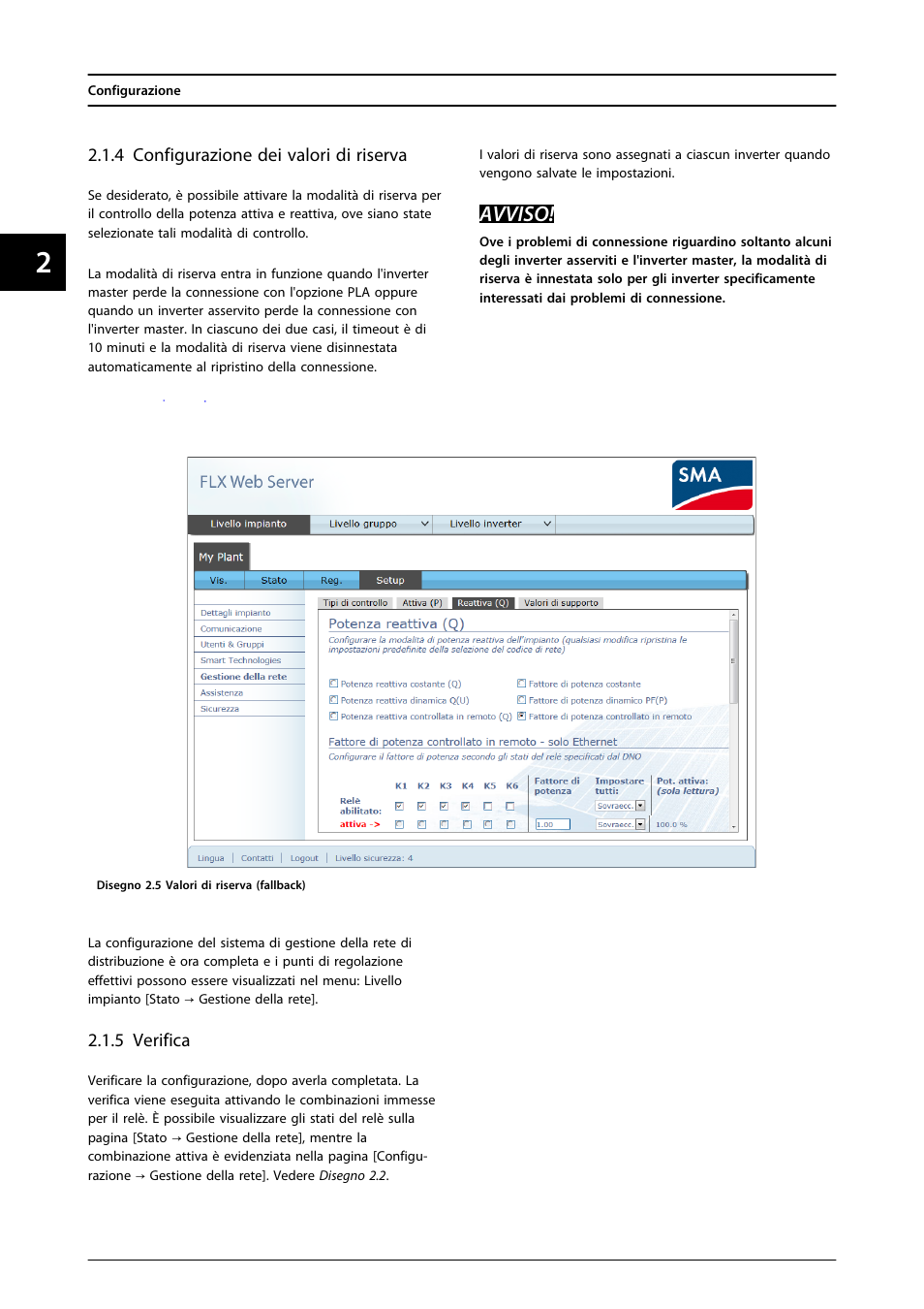 4 configurazione dei valori di riserva, 5 verifica, Avviso | SMA FLX Series PLA Option User Manual | Page 61 / 62