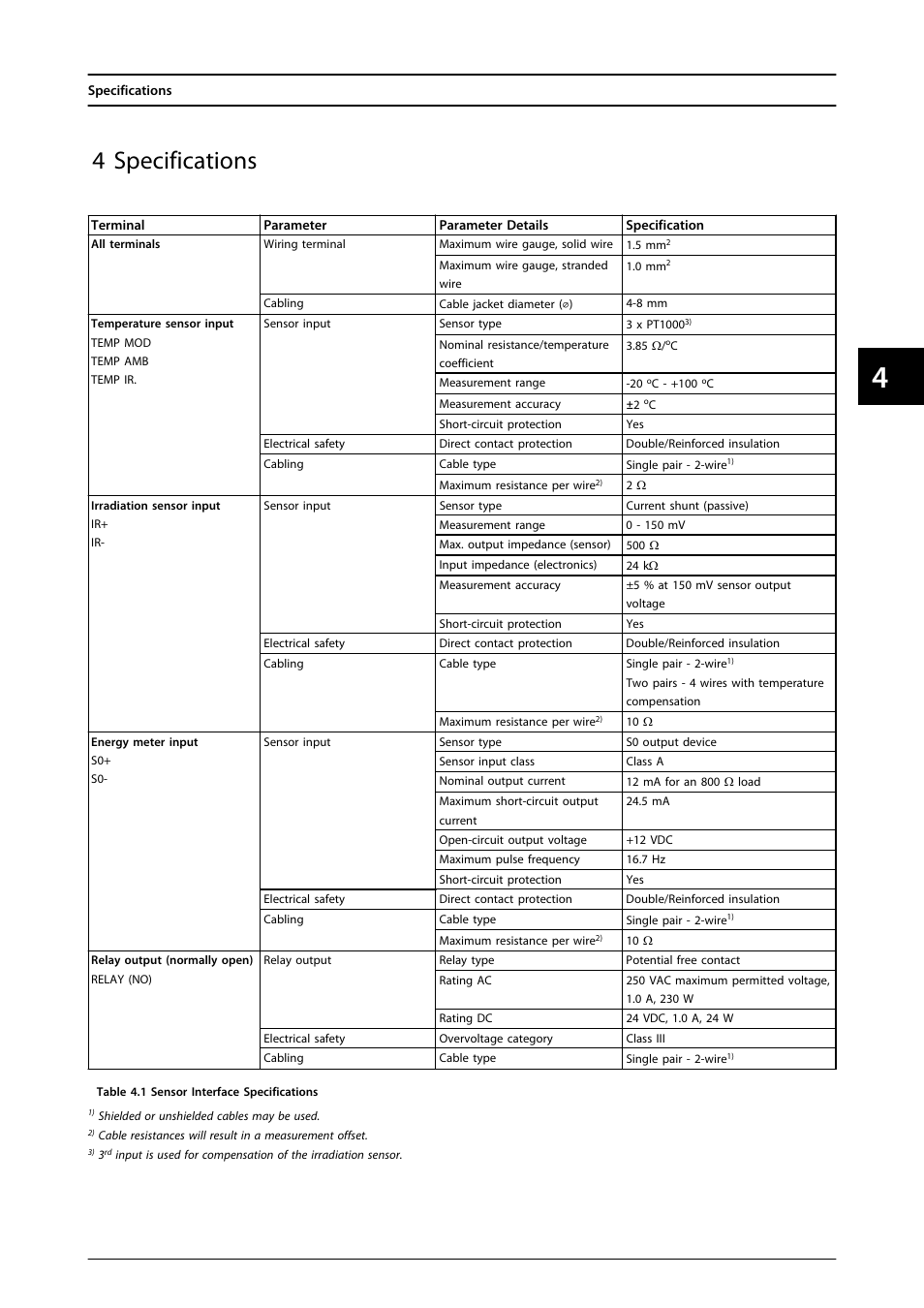 4 specifications | SMA FLX Series Sensor Interface Option User Manual | Page 10 / 51
