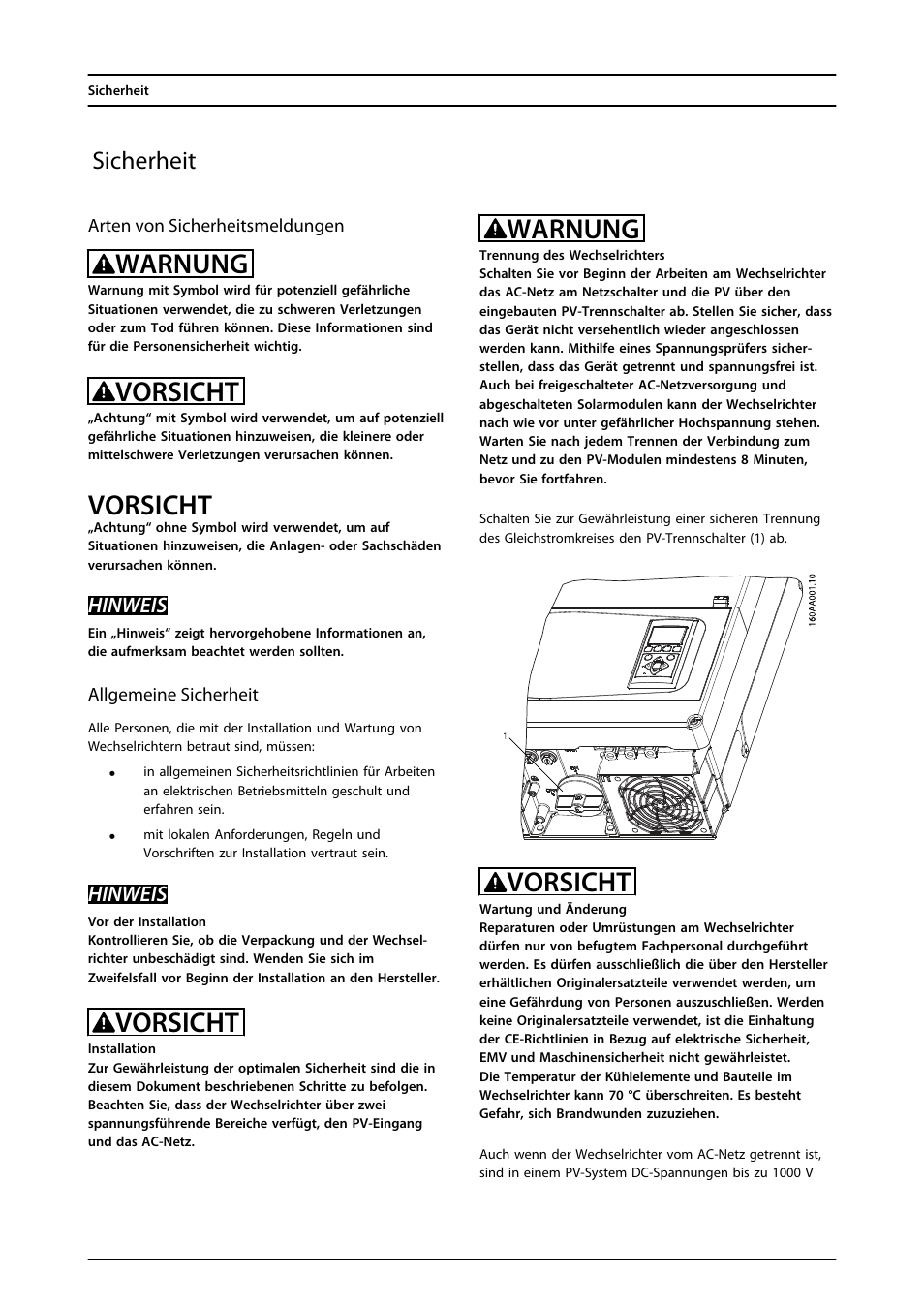 Warnung, Vorsicht, Sicherheit | SMA FLX Series Sensor Interface Option User Manual | Page 11 / 51