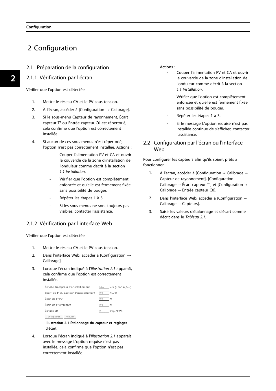 2 configuration, 2 vérification par l'interface web, 2 configuration par l'écran ou l'interface web | SMA FLX Series Sensor Interface Option User Manual | Page 27 / 51