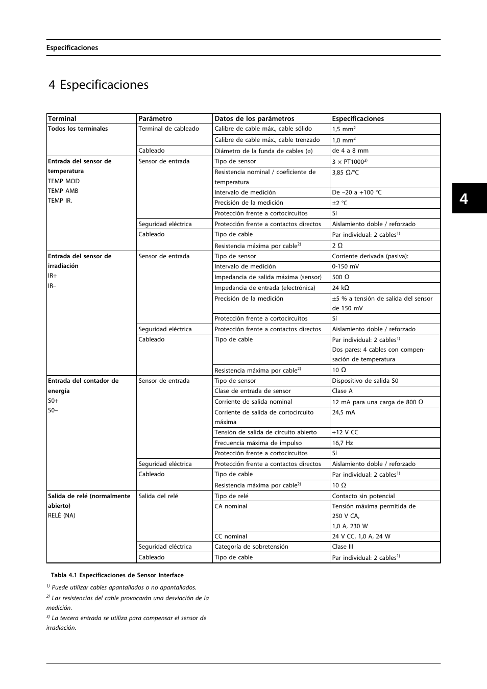 4 especificaciones | SMA FLX Series Sensor Interface Option User Manual | Page 40 / 51