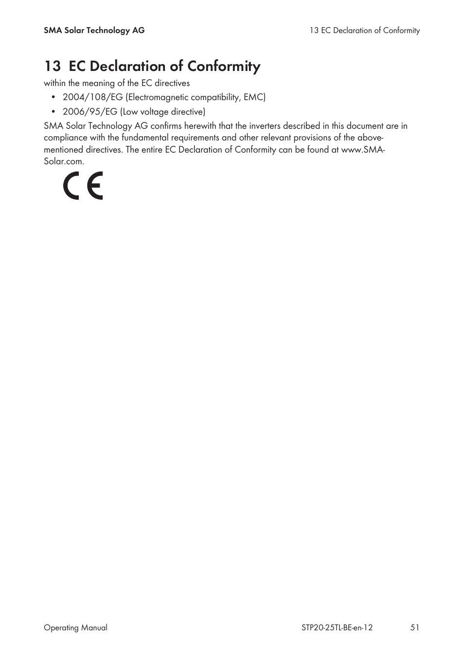 13 ec declaration of conformity | SMA 20000TL User Manual | Page 51 / 52