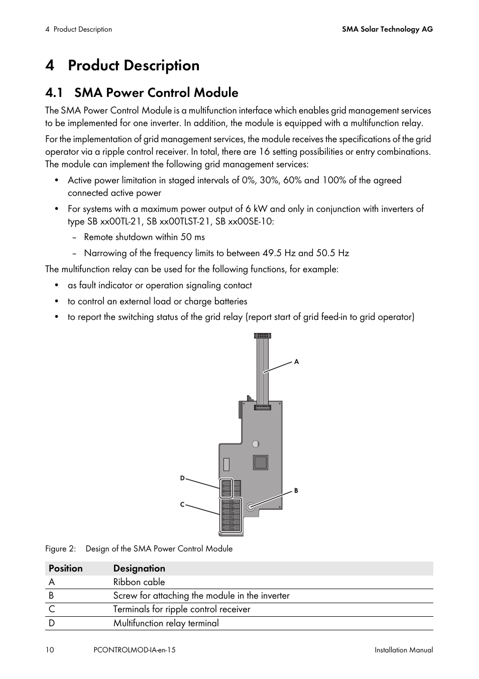 4 product description, 1 sma power control module | SMA 20000TL Installation User Manual | Page 10 / 40