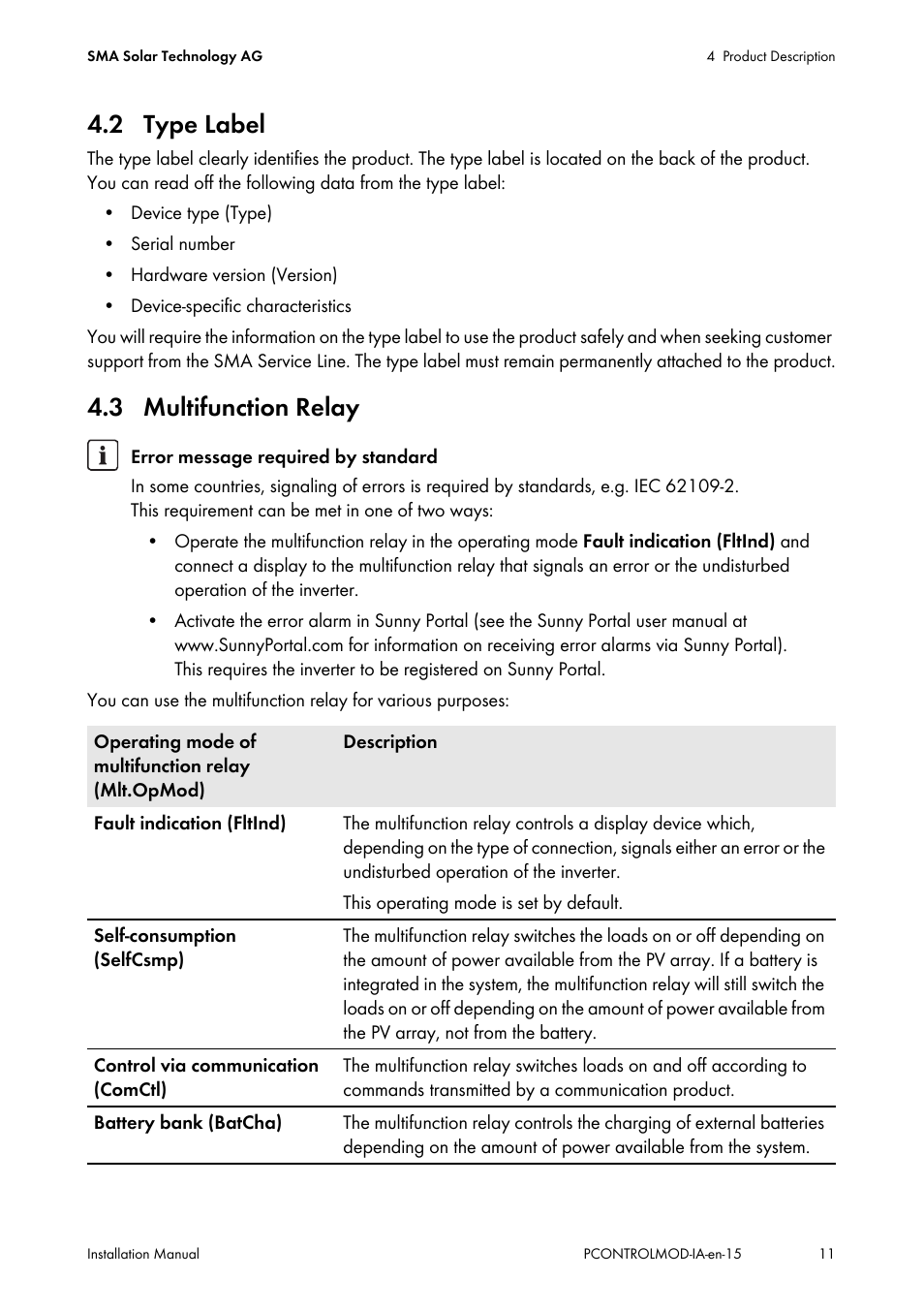 2 type label, 3 multifunction relay, 2 type label 4.3 multifunction relay | SMA 20000TL Installation User Manual | Page 11 / 40