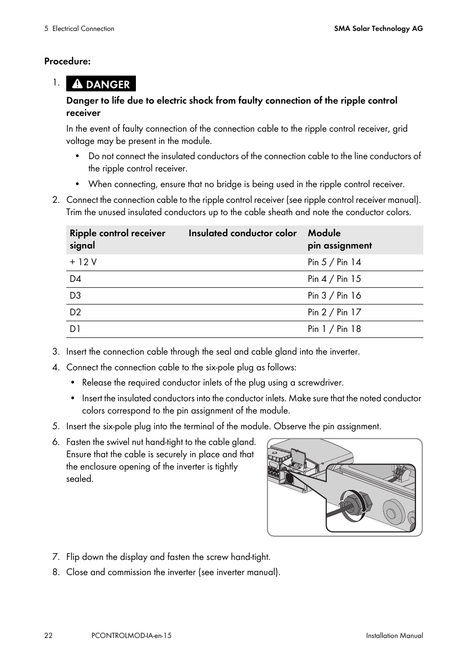 SMA 20000TL Installation User Manual | Page 22 / 40