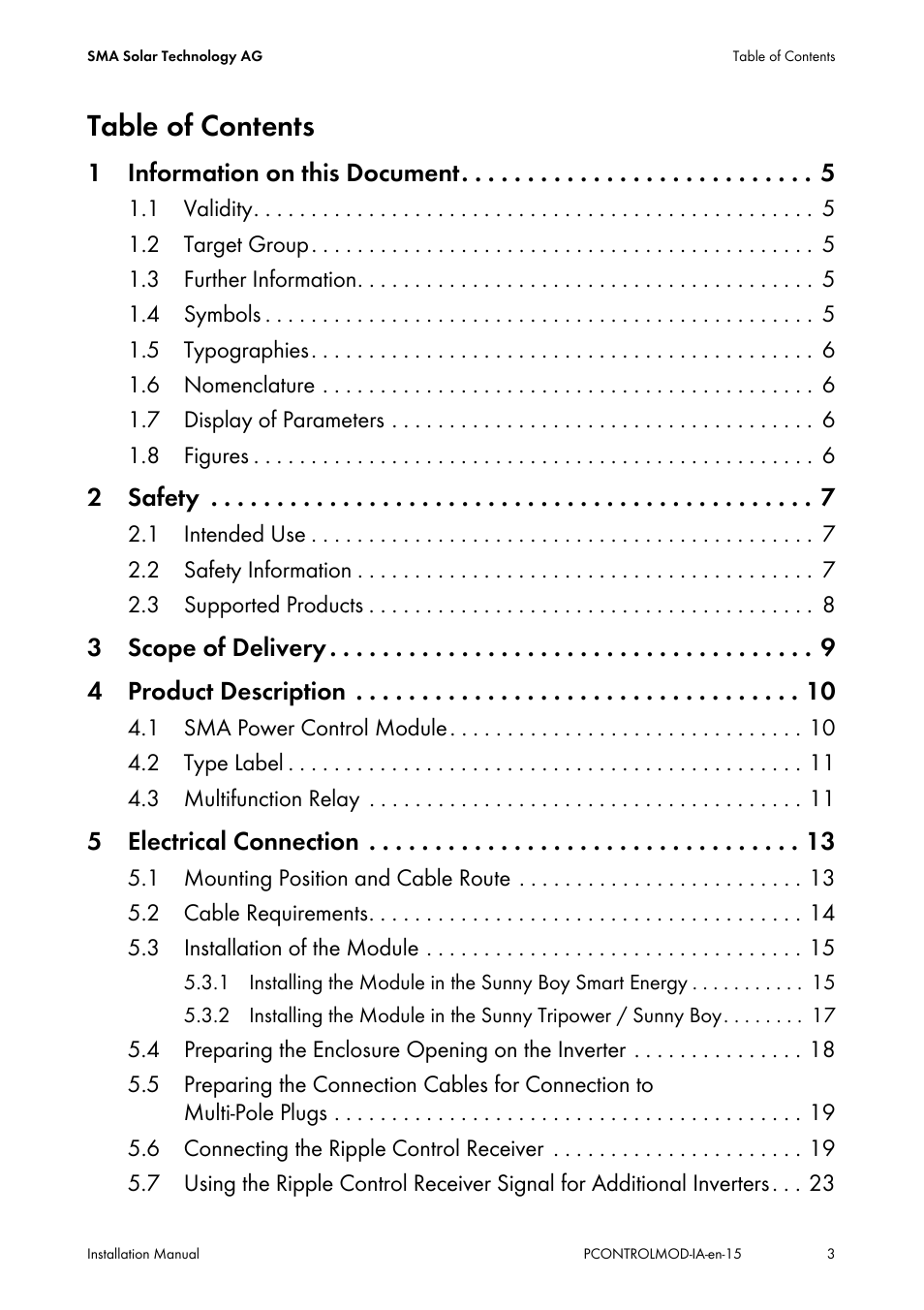 SMA 20000TL Installation User Manual | Page 3 / 40