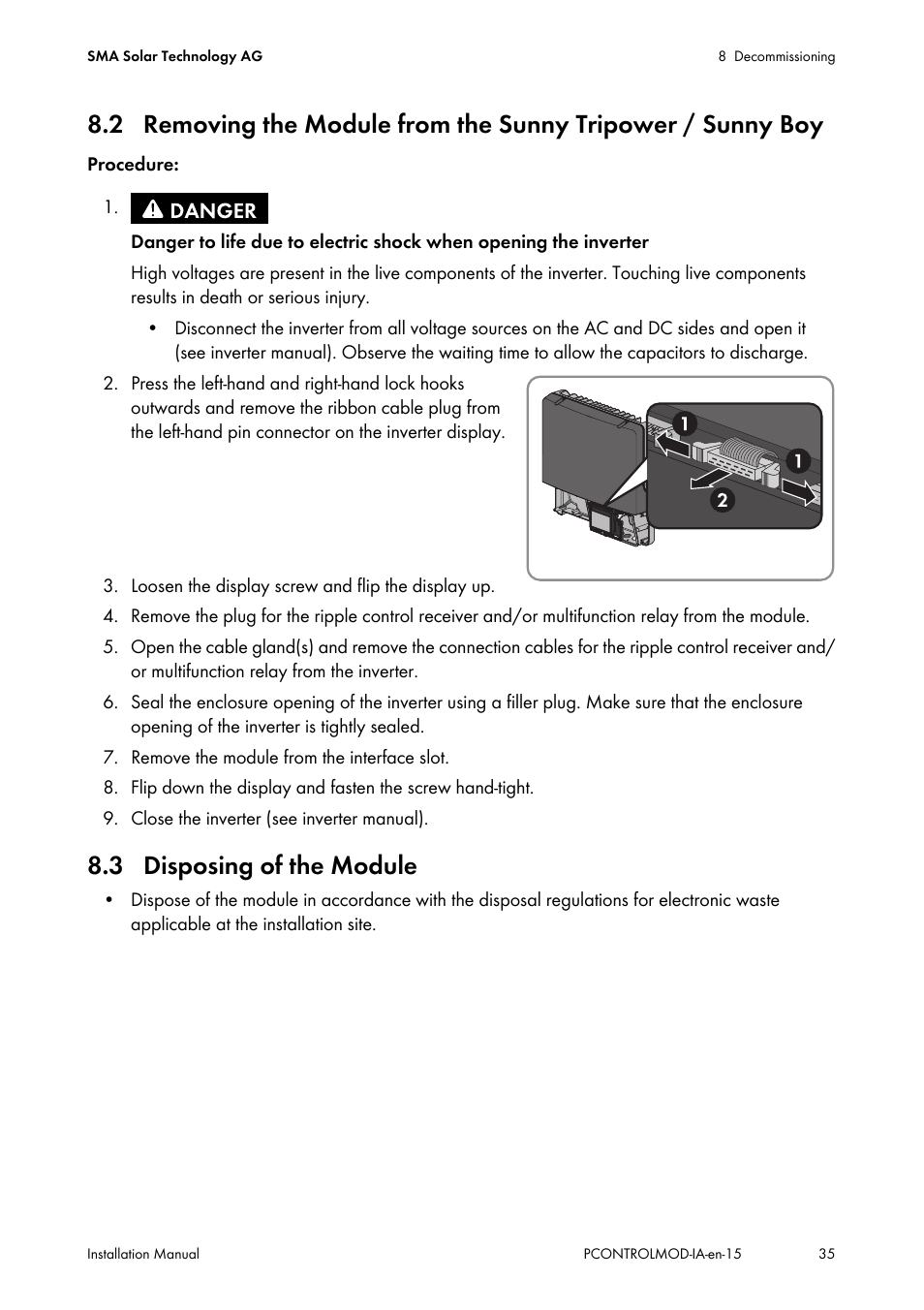 3 disposing of the module | SMA 20000TL Installation User Manual | Page 35 / 40