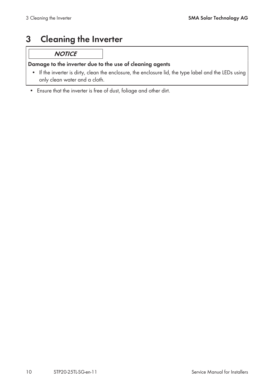 3 cleaning the inverter, Cleaning the inverter, 3cleaning the inverter | SMA 20000TL Service Manual User Manual | Page 10 / 46