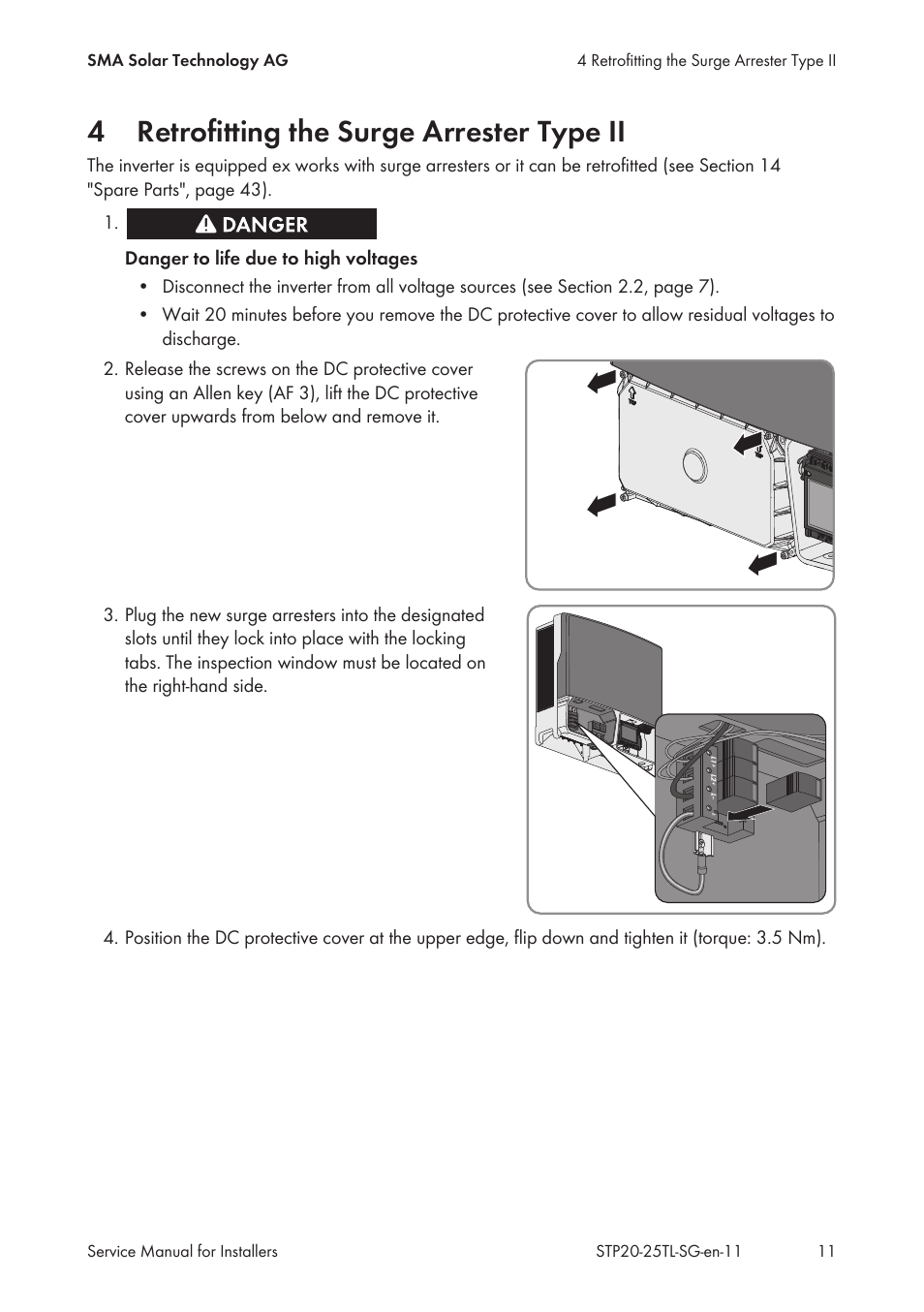 4 retrofitting the surge arrester type ii, Retrofitting the surge arrester type ii, 4retrofitting the surge arrester type ii | SMA 20000TL Service Manual User Manual | Page 11 / 46