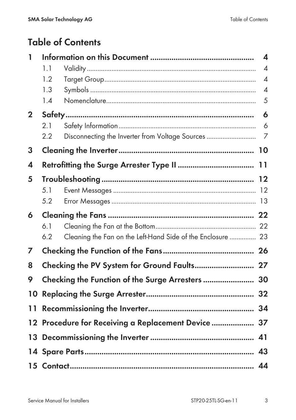 SMA 20000TL Service Manual User Manual | Page 3 / 46