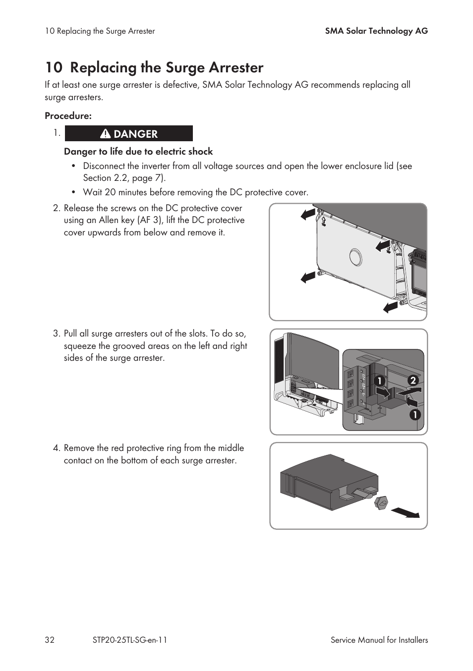 10 replacing the surge arrester | SMA 20000TL Service Manual User Manual | Page 32 / 46