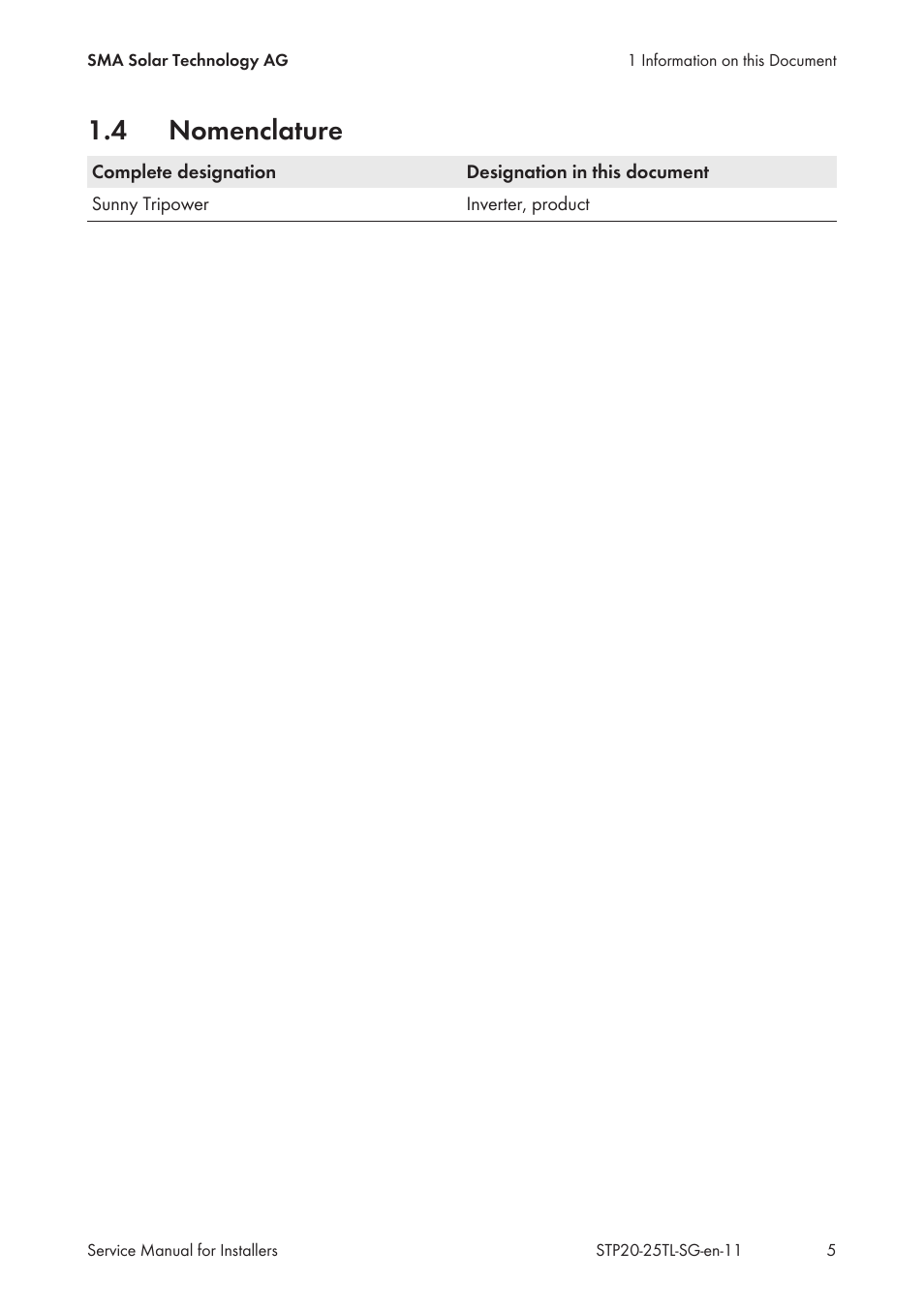 4 nomenclature, Nomenclature | SMA 20000TL Service Manual User Manual | Page 5 / 46