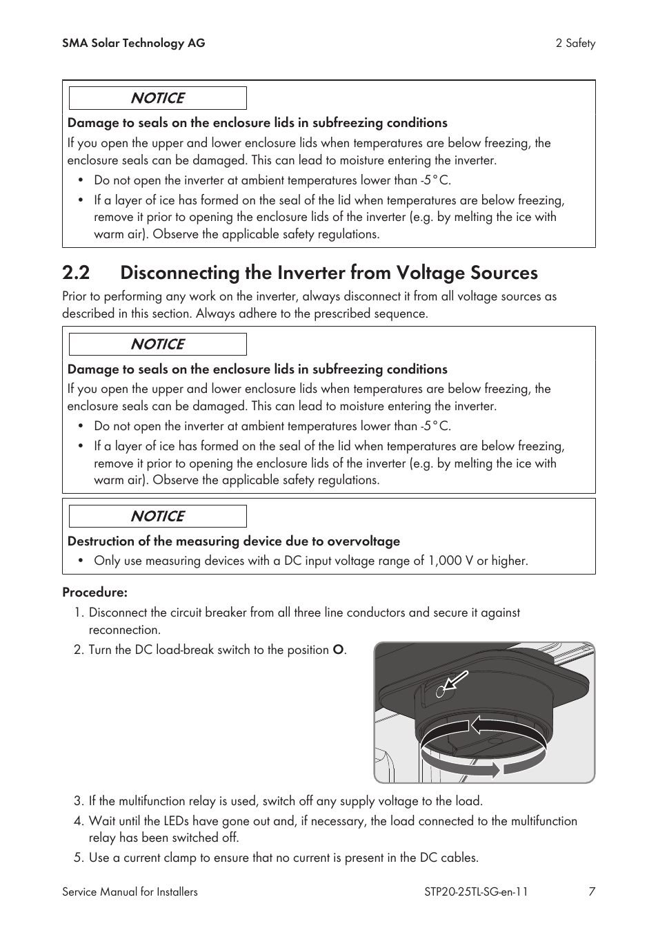 2 disconnecting the inverter from voltage sources, Disconnecting the inverter from voltage sources | SMA 20000TL Service Manual User Manual | Page 7 / 46
