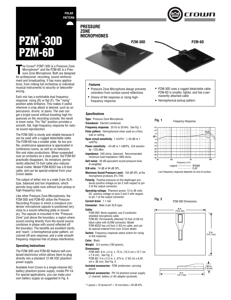 Crown Audio PZM-30D User Manual | 2 pages