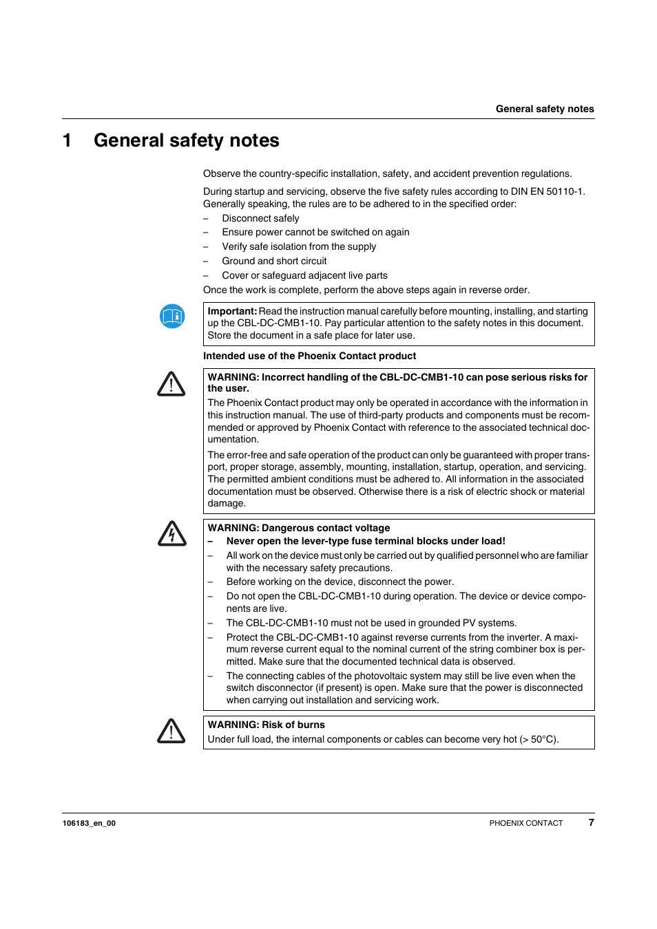 1 general safety notes, General safety notes | SMA CBL-DC-CMB1-10 User Manual | Page 7 / 24