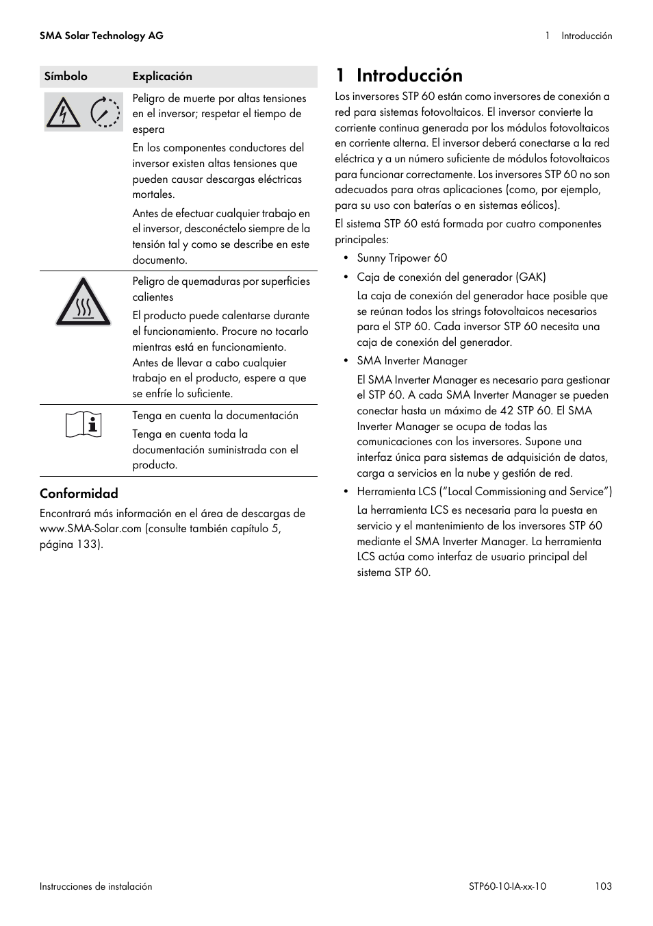 1 introducción | SMA STP 60-US-10 Installation User Manual | Page 103 / 232