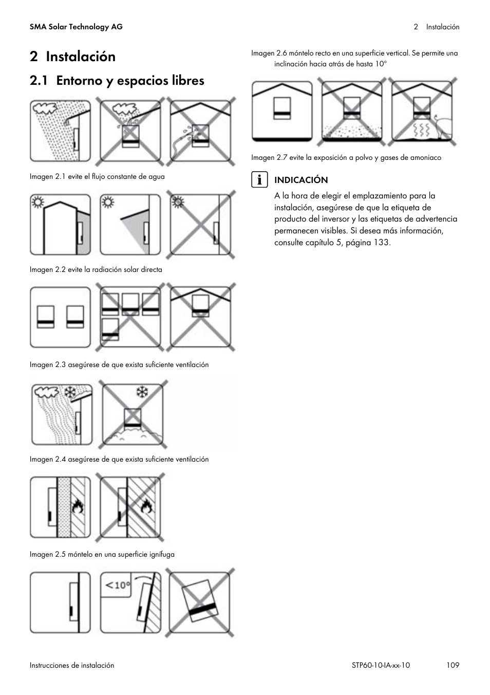 2 instalación, 1 entorno y espacios libres | SMA STP 60-US-10 Installation User Manual | Page 109 / 232