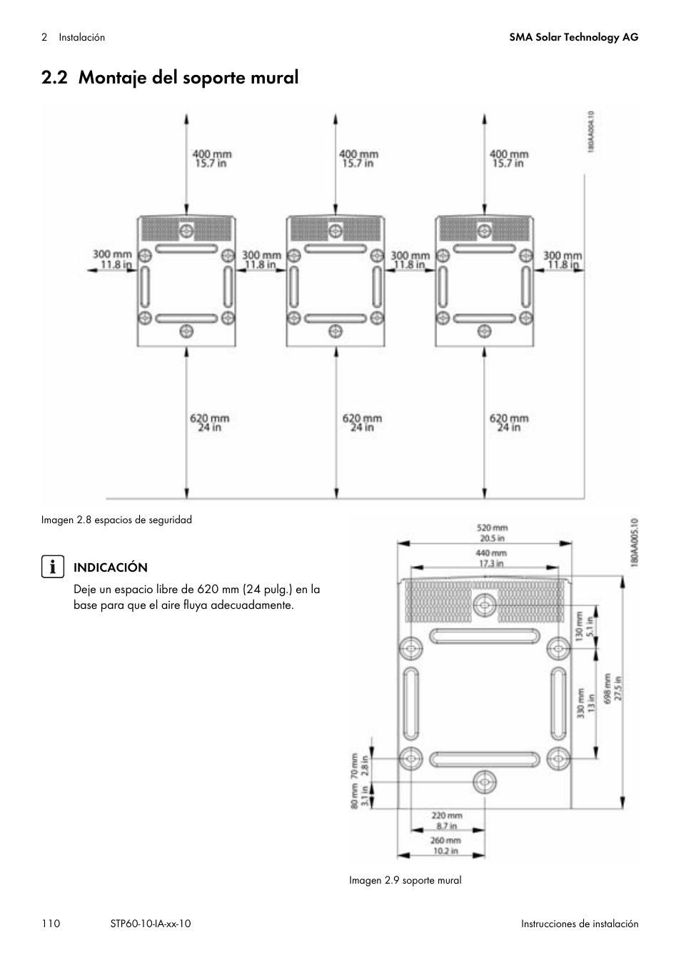 2 montaje del soporte mural | SMA STP 60-US-10 Installation User Manual | Page 110 / 232