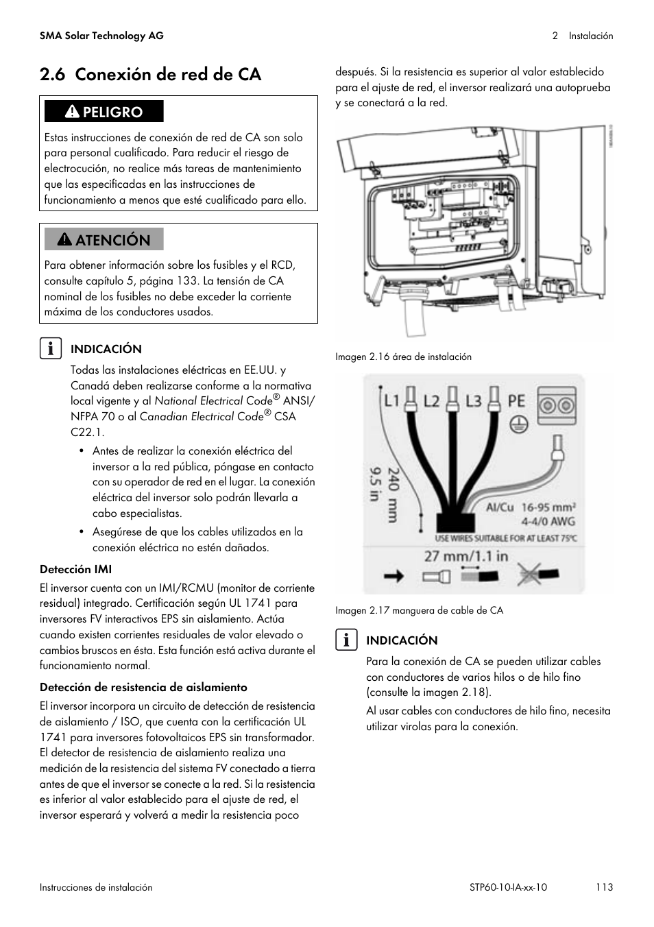 6 conexión de red de ca, Capítulo 2.6 | SMA STP 60-US-10 Installation User Manual | Page 113 / 232