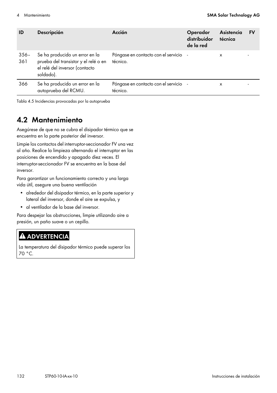 2 mantenimiento | SMA STP 60-US-10 Installation User Manual | Page 132 / 232