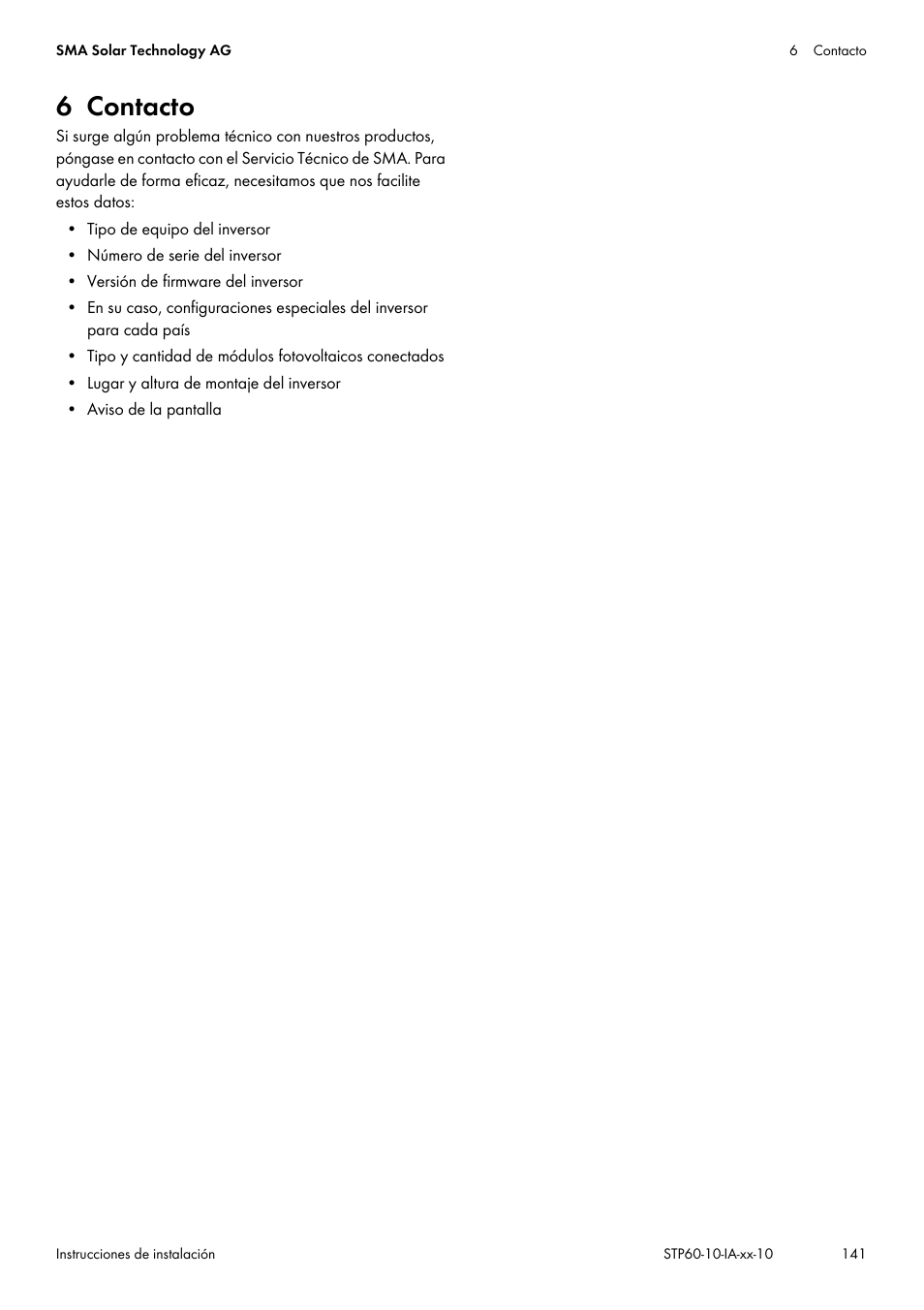 6 contacto | SMA STP 60-US-10 Installation User Manual | Page 141 / 232