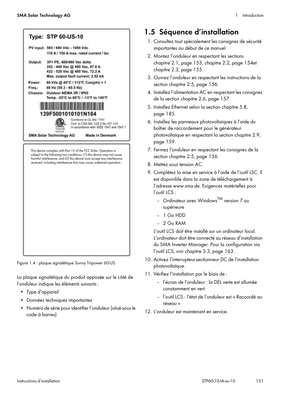 5 séquence d’installation | SMA STP 60-US-10 Installation User Manual | Page 151 / 232